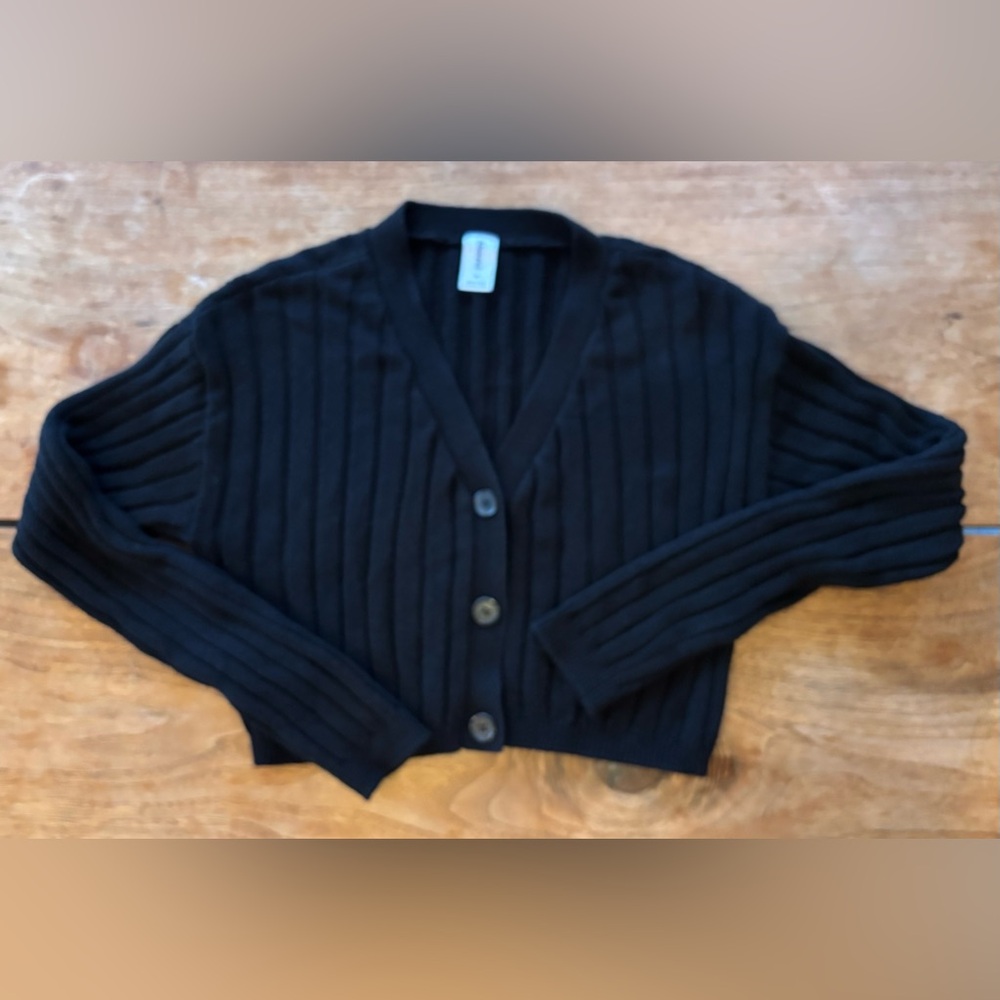 Girls M  / L  Black Ribbed Cropped Cardigan Sweater Abound Nordstrom